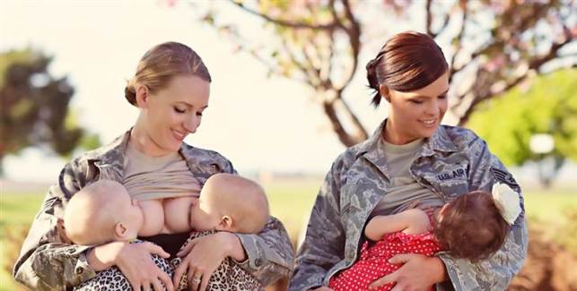 Military mamas breast-feed with pride. A photo shoot at an Air Force base, intended to raise awareness about breast-feeding, has stirred up controversy.